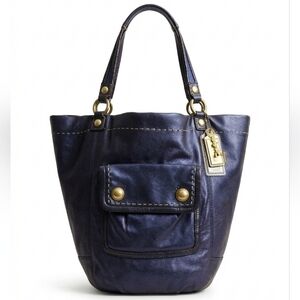 Coach Rare 2010 Mia Metallic Navy Leather Maggie Tote – Style 15379